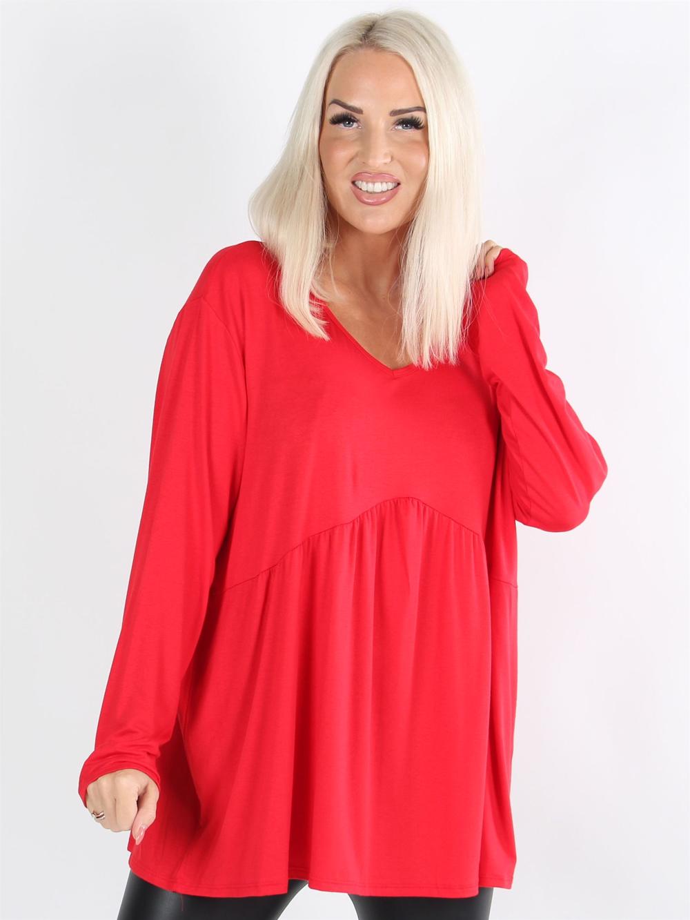 Sarah - Armygrøn langærmet peplum bluse i jerseystof